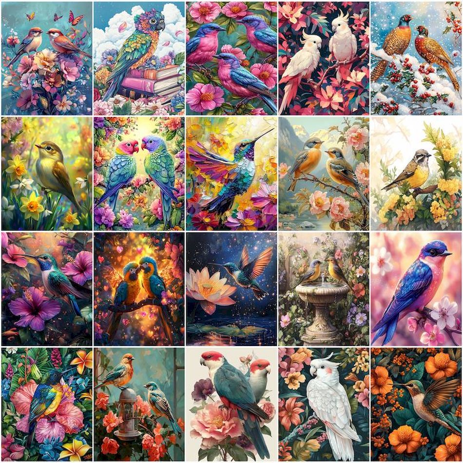Art Craft Picture - GATYZTORY ภาพวาดน้ํามันนกดอกไม้พุ่มไม้ของขวัญหัตถกรรมภาพศิลปะกรอบ Wall Art โมเดิร์นผ้าใบชุดวาดภาพ