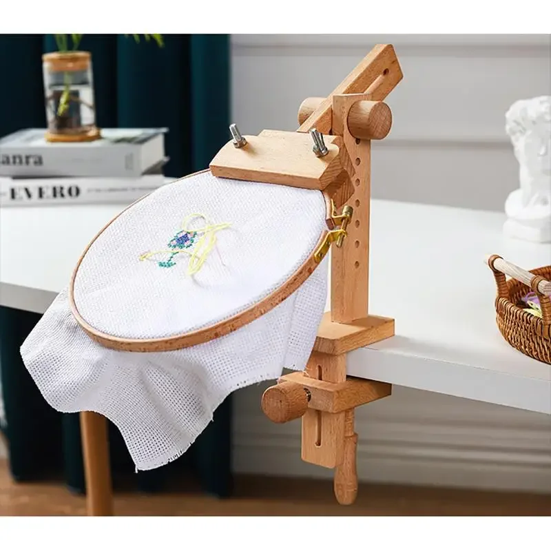 Embroidery Hoop Kit - 360 ° วงแหวนปักผ้าไม้แบบปรับหมุนได้สำหรับตั้งโต๊ะ อุปกรณ์เย็บปักถักร้อย ขาตั้งสำหรับงานปักครอสติช วงแหวน