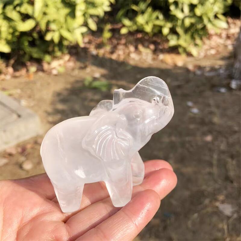 Art Craft Elephant - แกะสลักช้างจากหินควอตซ์ธรรมชาติ ของตกแต่งบ้าน หินบำบัดเรกิ งานฝีมือ ของขวัญวันหยุด 1