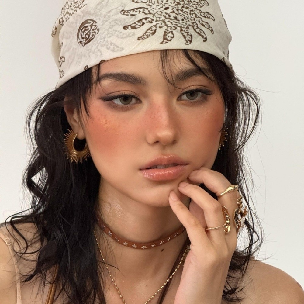 Art And Craft Hair - ผ้าพันคอทรงสี่เหลี่ยมลายดอกไม้สไตล์เรโทร Y2K ฮิปฮอป ผ้าพันผม ผ้าคาดผม ผ้าโพกหัว