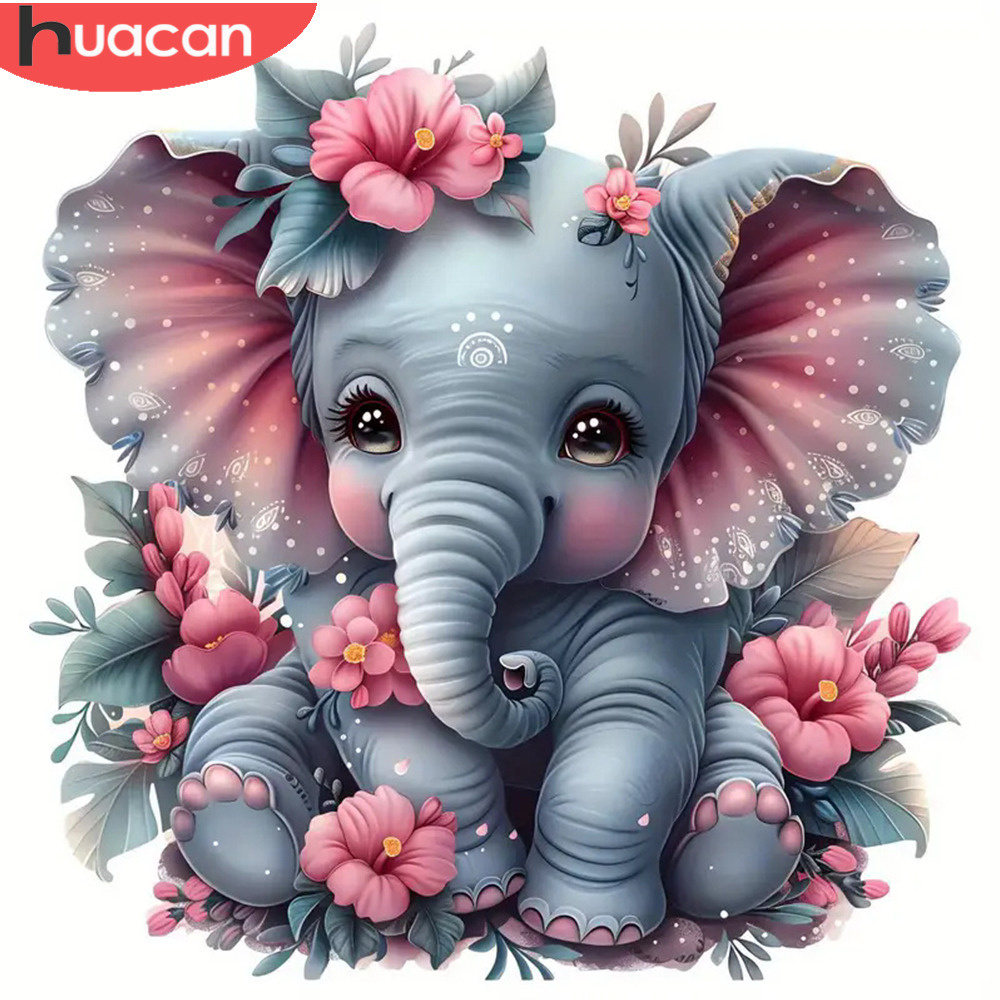 Art Craft Elephant - Huacan ศิลปะและงานฝีมือโมเสครูปช้างภาพวาดเพชรรูปสัตว์เย็บปักถักร้อยทำได้ด้วยตัวเองดอกไม้5D การตกแต่งบ้านแฮนด์เมดแบบ DIY