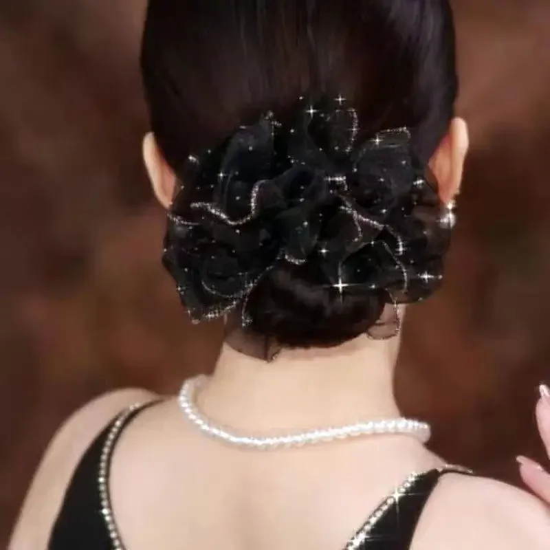 Art And Craft Hair - ที่คาดผมขนาดใหญ่ ยางยืดสูง ประดับดอกไม้ ดีไซน์หรูหรา ลายท้องฟ้าเต็มดาวสีทอง เพิ่มวอลลุ่มผม