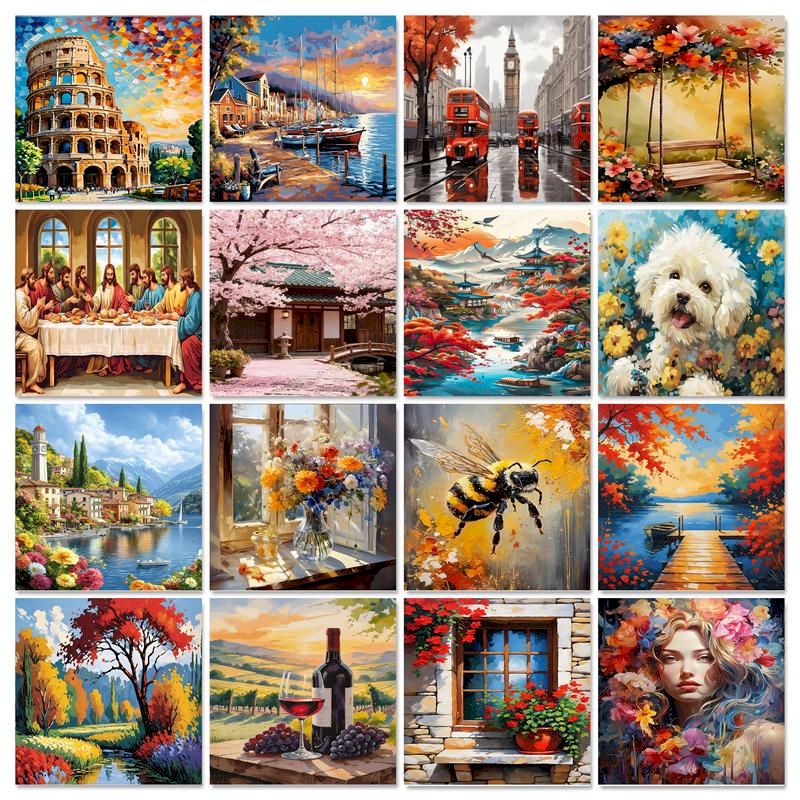 Art Craft Picture - ชุดภาพวาดระบายสีตามตัวเลข CHENISTORY ภาพบ้าน ทิวทัศน์สวน ภาพวาดระบายสีบนผ้าใบ งานศิลปะวาดด้วยมือ