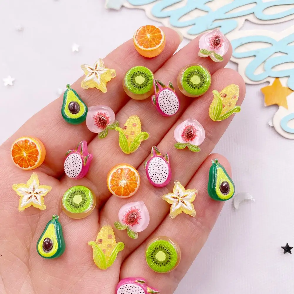 Art And Craft Vegetable - 50PCS เรซิ่นน่ารัก Mini สีสัน Avocado กีวีสีส้มข้าวโพดผลไม้ผักเล็บ